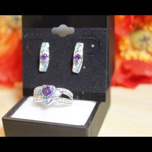 Beautiful Amethyst Blue Opal Earrings/Ring SET